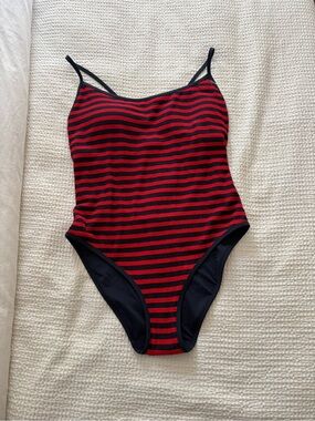 NWT J. Crew Red and Navy Striped Women’s One-Piece Swimsuit - size 12